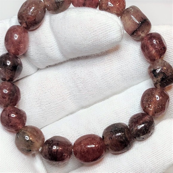 Strawberry Quartz stretch bracelet 12-15mm tumbled stones with felt pouch-NB01 - Picture 8 of 14